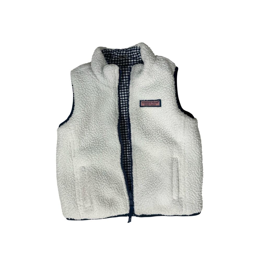 Vineyard Vines Sherpa vest reversible white and blue checkered kids size 2T